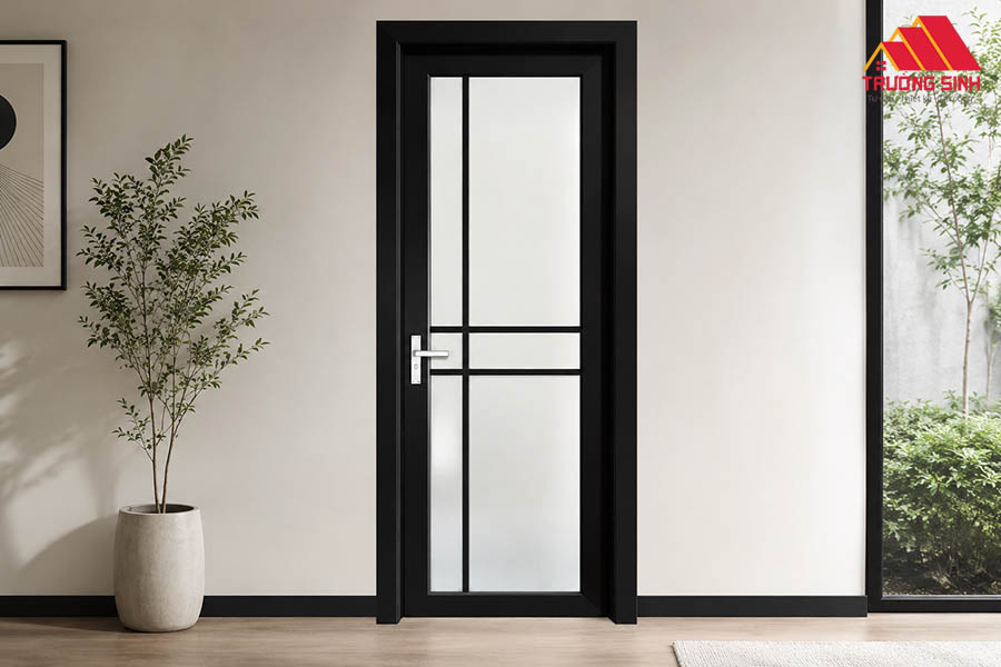 Mẫu cửa nhôm 1 cánh chia đố lệch